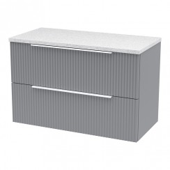 Hudson Reed Fluted 800mm Wall Hung 2-Drawer Vanity Unit & Sparkling White Worktop - Satin Grey - DFF295LSW-CO-1