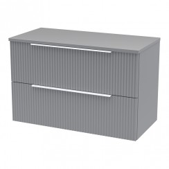 Hudson Reed Fluted 800mm Wall Hung 2-Drawer Vanity Unit & Matching Worktop - Satin Grey - DFF295W-CO-1