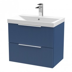 Hudson Reed Fluted 600mm Wall Hung 2-Drawer Vanity Unit & Thin-Edge Basin 1TH - Satin Blue - DFF393D-CO-1