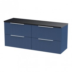 Hudson Reed Fluted 1200mm Wall Hung 4-Drawer Vanity Unit & Sparkling Black Worktop - Satin Blue - DFF393LSB2-CO-1