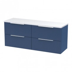 Hudson Reed Fluted 1200mm Wall Hung 4-Drawer Vanity Unit & Sparkling White Worktop - Satin Blue - DFF393LSW2-CO-1