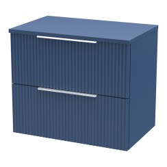Hudson Reed Fluted 600mm Wall Hung 2-Drawer Vanity Unit & Matching Worktop - Satin Blue - DFF393W-CO-1