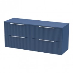 Hudson Reed Fluted 1200mm Wall Hung 4-Drawer Vanity Unit & Matching Worktop - Satin Blue - DFF393W2-CO-1