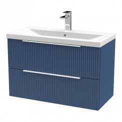 Hudson Reed Fluted 800mm Wall Hung 2-Drawer Vanity Unit & Mid-Edge Basin 1TH - Satin Blue - DFF395A-CO-1