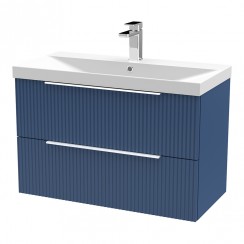 Hudson Reed Fluted 800mm Wall Hung 2-Drawer Vanity Unit & Thin-Edge Basin 1TH - Satin Blue - DFF395D-CO-1