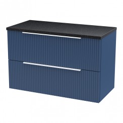 Hudson Reed Fluted 800mm Wall Hung 2-Drawer Vanity Unit & Sparkling Black Worktop - Satin Blue - DFF395LSB-CO-1