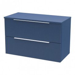 Hudson Reed Fluted 800mm Wall Hung 2-Drawer Vanity Unit & Matching Worktop - Satin Blue - DFF395W-CO-1