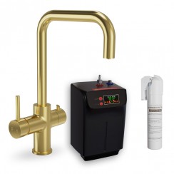 Doha Brushed Brass 3-in-1 Instant Hot Boiling Water Kitchen Tap Set - Including Tank & Filter