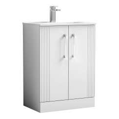 Nuie Deco 600mm Floor Standing 2-Door Vanity Unit & Minimalist Basin - Satin White - DPF125B-CO-1