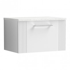Nuie Deco 600mm Wall Hung 1-Drawer Vanity Unit & Sparkling White Worktop - Satin White - DPF194LSW-CO-1