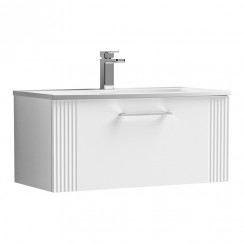 Nuie Deco 800mm Wall Hung 1-Drawer Vanity Unit & Curved Basin - Satin White - DPF196G-CO-1