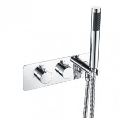 Dual Control Chrome Round Concealed Thermostatic Shower Mixer Valve & Handset - 2 Outlet - CSM01C