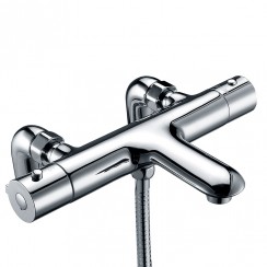 Eros Chrome Deck Mounted Thermostatic Bath Shower Mixer Tap - Modern Rounded Design - TBSM10C+WL-R1, By Bathroom House