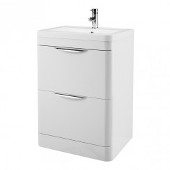 Nuie Parade 600mm Floor Standing 2-Drawer Vanity Unit & Ceramic Basin - Gloss White - FPA001A-CO-1