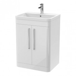 FPA010 Nuie Parade 600mm Floor Standing 2-Door Vanity Unit & Polymarble Basin 1TH - Gloss White, PMP192, PMB003 FPA010-CO-1