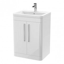FPA010A Nuie Parade 600mm Floor Standing 2-Door Vanity Unit & Ceramic Basin 1TH - Gloss White, PMP192, CBM003 FPA010A-CO-1