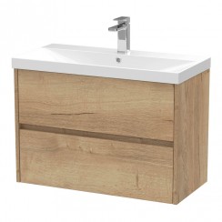 Hudson Reed Havana 800mm Wall Hung 2-Drawer Vanity Unit & Thin Edge Basin 1TH - Autumn Oak Woodgrain HAV806D-CO-1