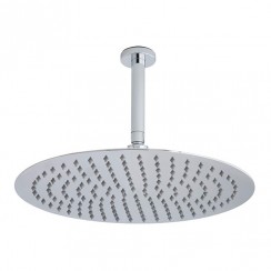 Hudson Reed Round Stainless Steel Fixed Shower Head 400mm x 400mm & Ceiling Arm 300mm - Chrome HEAD46A-CO-1
