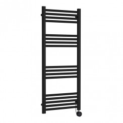 Hudson Reed Electric Round Straight Towel Radiator 1200mm H x 500mm W - Black MTY460-CO-1