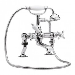Nuie Beaumont Chrome Lever Deck Mounted Luxury Cranked Bath Shower Mixer Tap - White Indices & Lever - I303X-CO-1
