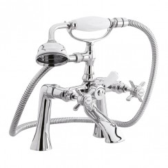 Nuie Beaumont Chrome Crosshead Deck Mounted 1/2 Bath Shower Mixer Tap - White Indices - I304X-CO-1
