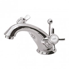 Nuie Beaumont Chrome Crosshead Deck Mounted Luxury Mono Basin Mixer Tap Dual Handle with Pop Up Waste - White Indices - I305X-CO-1