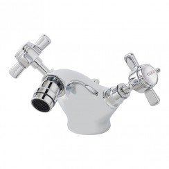 Nuie Beaumont Chrome Crosshead Deck Mounted Luxury Mono Bidet Mixer Tap with Waste Dual Handle - White Indices - I306X-CO-1