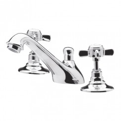 Nuie Beaumont Chrome Crosshead Deck Mounted 3-Hole Basin Mixer Tap with Pop Up Waste - White Indices - I307X-CO-1