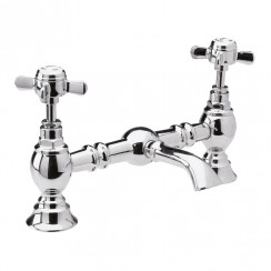 Nuie Beaumont Chrome Crosshead Deck Mounted Luxury 2-Hole Basin Mixer Tap - White Indices - I315X-CO-1