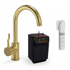 Easton Brushed Brass Industrial 3-in-1 Single Lever Instant Hot Boiling Water Kitchen Tap Set - Including Tank & Filter - HKT09BB-CU