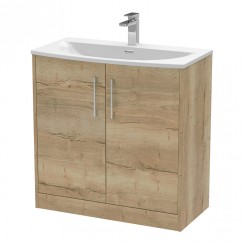 Hudson Reed Juno 800mm Floorstanding 2-Door Vanity Unit & Curved Basin 1TH - Autumn Oak Woodgrain - JNU1805G-CO-1