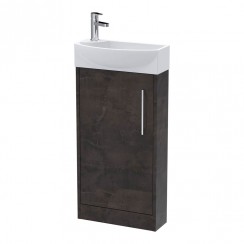 Hudson Reed Juno Compact 450mm Floor Standing 1-Door Unit & Basin 1TH - Metallic Slate - Right Handed JNU2621R-CO-1