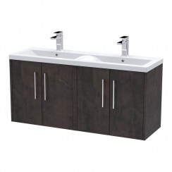 Hudson Reed Juno 1200mm Wall Hung 4-Door Vanity & Double Ceramic Basin 2 x 1TH - Metallic Slate JNU2623F-CO-1