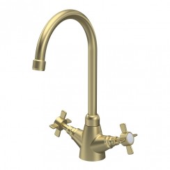 Nuie Traditional Dual Crosshead Kitchen Mono Mixer Tap with White Indices - Brushed Brass