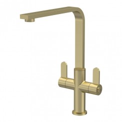 Nuie Churni Kitchen Mono Tap With Dual Lever Handles - Brushed Brass