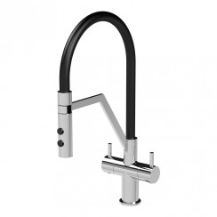 Nuie Ravi Kitchen Mono Tap With Dual Lever Handles - Black and Chrome