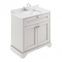 Old London by Hudson Reed 800mm 2-Door Vanity Unit & White Marble Top 1TH - Timeless Sand Woodgrain LOF428S-CO-1