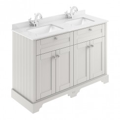 Old London by Hudson Reed 1200mm 4-Door Vanity Unit & Double Bowl White Marble Top 1TH x 2 - Timeless Sand Woodgrain LOF464S-CO-1
