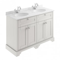 Old London by Hudson Reed 1200mm 4-Door Vanity Unit & Double Bowl Grey Marble Top Basin 1TH x 2 - Timeless Sand Woodgrain LOF465-CO-1