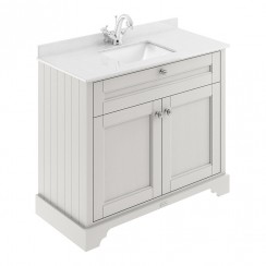 Old London by Hudson Reed 1000mm 2-Door Vanity Unit & White Marble Top 1TH - Timeless Sand Woodgrain LOF477S-CO-1