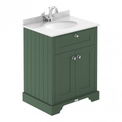 Old London by Hudson Reed 600mm 2-Door Vanity Unit & White Marble Top Basin 1TH - Hunter Green Woodgrain LOF822-CO-1