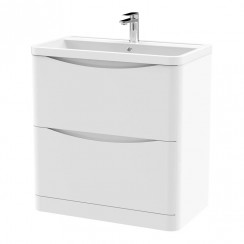 LUN103 Nuie Lunar 800mm Floor Standing 2-Drawer Vanity Unit & Polymarble Basin 1TH - Satin White, SML135, PMB005 LUN103-CO-1