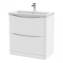 LUN103A Nuie Lunar 800mm Floor Standing 2-Drawer Vanity Unit & Ceramic Basin 1TH - Satin White, SML135, CBM005 LUN103A-CO-1