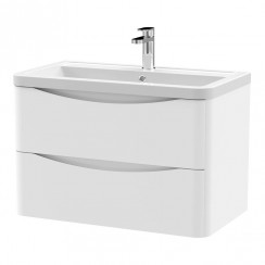 LUN104A Nuie Lunar 800mm Wall Hung 2-Drawer Vanity Unit & Ceramic Basin 1TH - Satin White, SML195, CBM005 LUN104A-CO-1