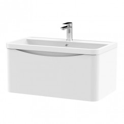 LUN106 Nuie Lunar 800mm Wall Hung 1-Drawer Vanity Unit & Polymarble Basin 1TH - Satin White, SML196, PMB005 LUN106-CO-1