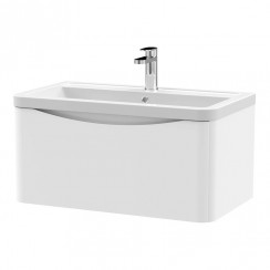LUN106A Nuie Lunar 800mm Wall Hung 1-Drawer Vanity Unit & Ceramic Basin 1TH - Satin White, SML196, CBM005 LUN106A-CO-1