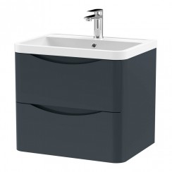 LUN1402 Nuie Lunar 600mm Wall Hung 2-Drawer Vanity Unit & Polymarble Basin 1TH - Satin Soft Black, SML1493, PMB003 LUN1402-CO-1