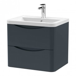 LUN1402A Nuie Lunar 600mm Wall Hung 2-Drawer Vanity Unit & Ceramic Basin 1TH - Satin Soft Black, SML1493, CBM003 LUN1402A-CO-1