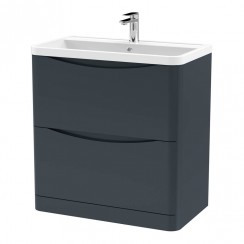LUN1403 Nuie Lunar 800mm Floor Standing 2-Drawer Vanity Unit & Polymarble Basin 1TH - Satin Soft Black, SML1435, PMB005 LUN1403-CO-1