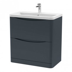 LUN1403A Nuie Lunar 800mm Floor Standing 2-Drawer Vanity Unit & Ceramic Basin 1TH - Satin Soft Black, SML1435, CBM005 LUN1403A-CO-1